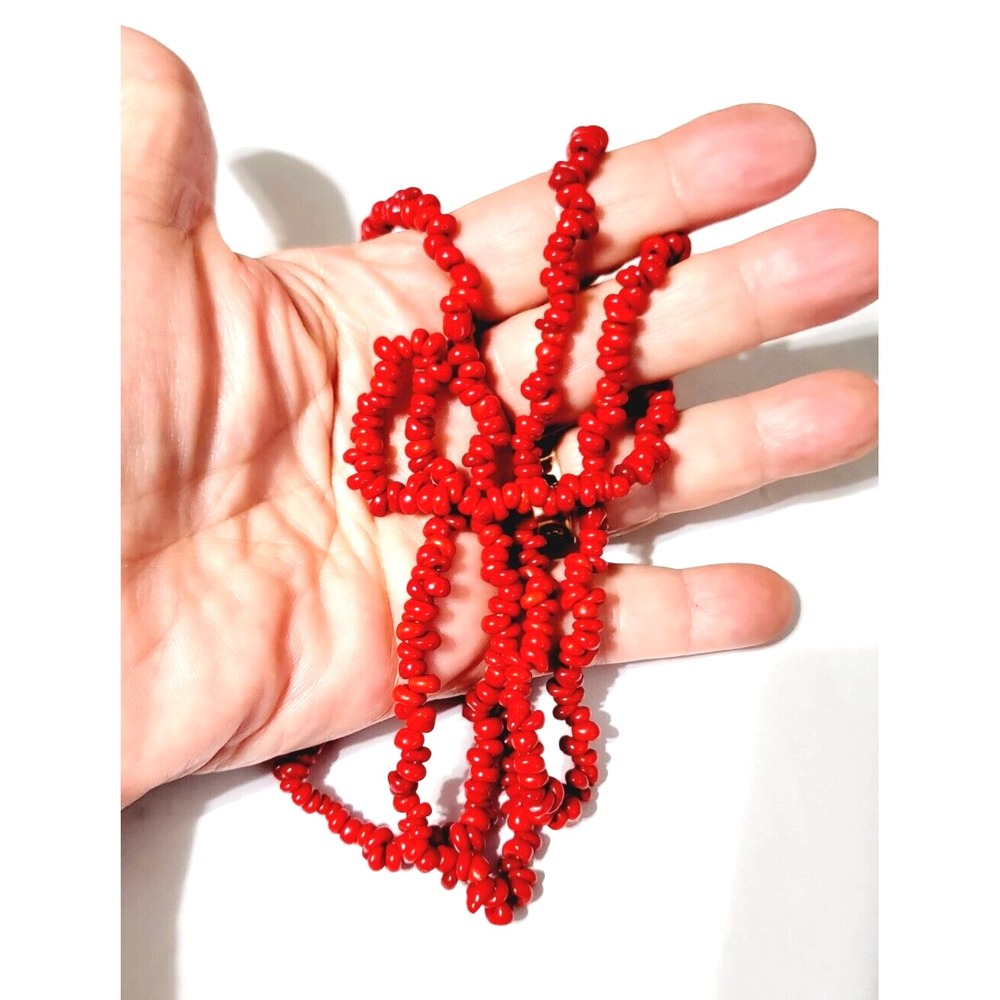 Vintage Candy Apple Red Faux Coral Beaded Necklace  35"